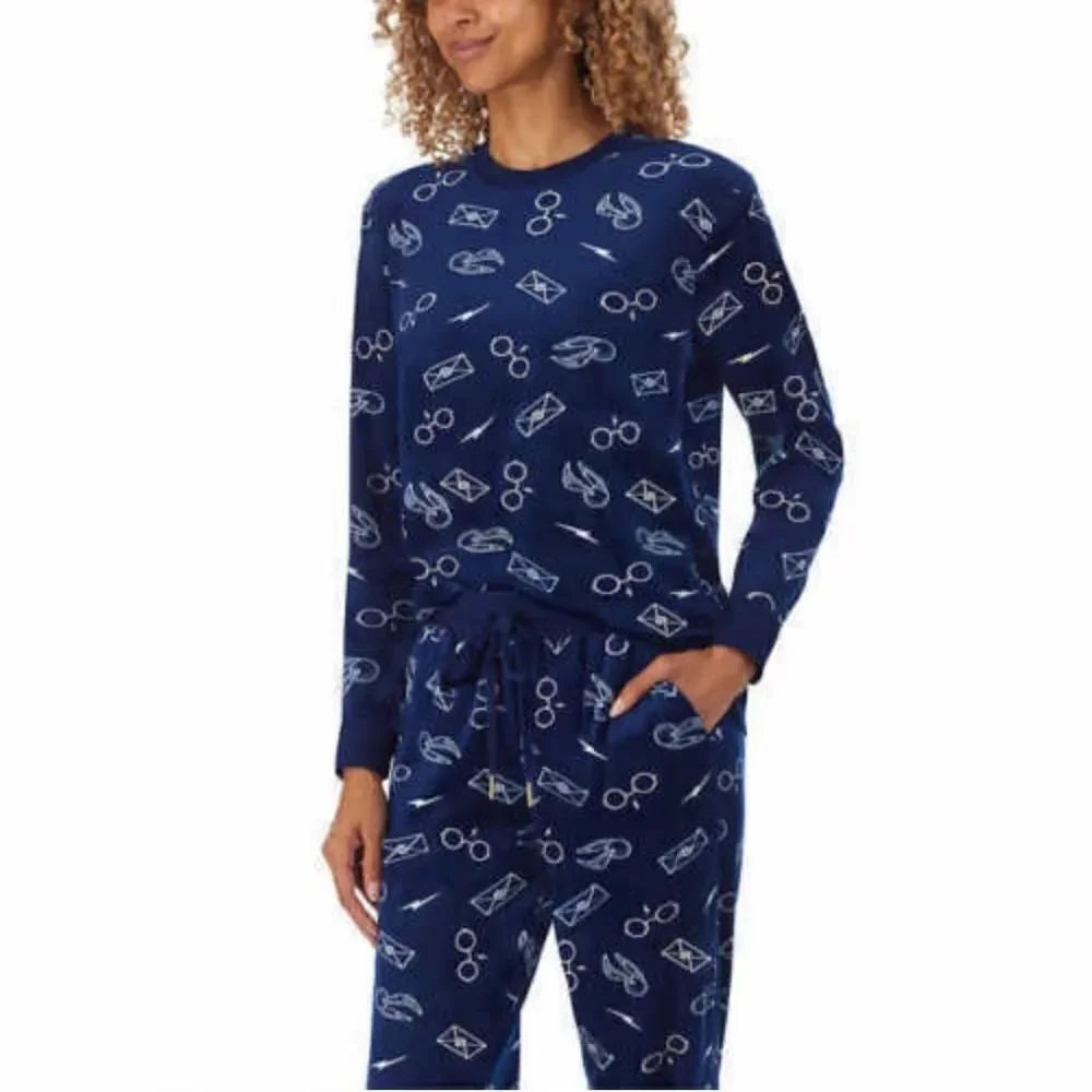 Harry Potter Navy Blue and White Velour Long Sleeve Top and Jogger Pants Set